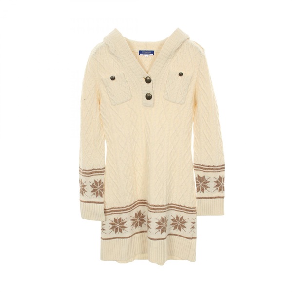 BURBERRY BLUE LABEL Hooded Dress Knitwear #38 wool acrylic White Brown Used