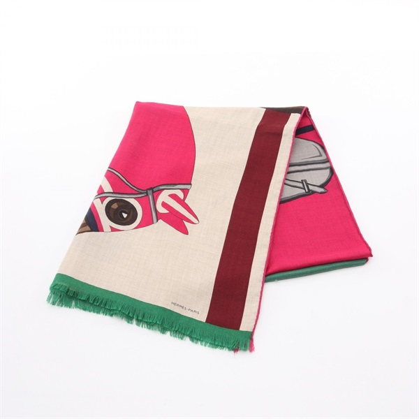 HERMES Rectangle Cheval a la Couverture Stole scarf echarpe silk cashmere Used