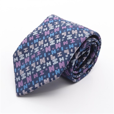 HERMES H pattern tie silk Navy Multicolor Used mens