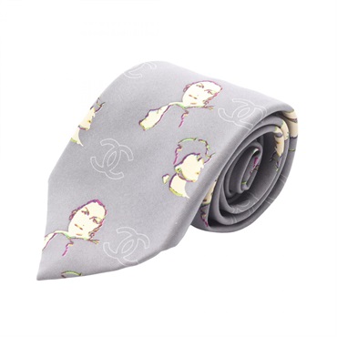 CHANEL COCO Mark tie silk Gray Multicolor Used mens CC