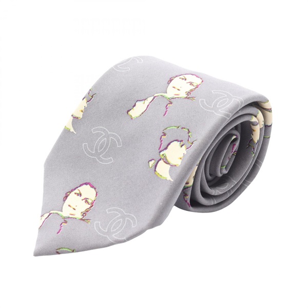 CHANEL COCO Mark tie silk Gray Multicolor Used mens CC