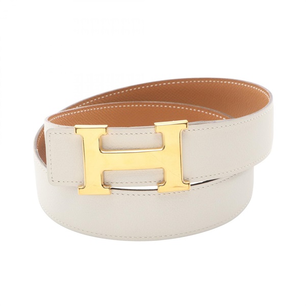 HERMES Constance H Belt ceinture #75 B leather White Brown Used mens GHW
