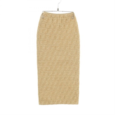 FENDI FF pattern Long pencil skirt Rayon polyester Gold Used Women #36