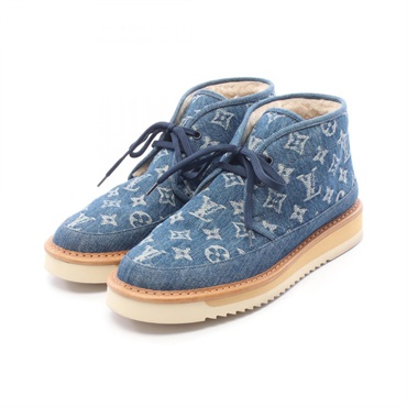 LOUIS VUITTON x NIGO Cozy Line Monogram Denim boots leather Blue #5.5 Used Women