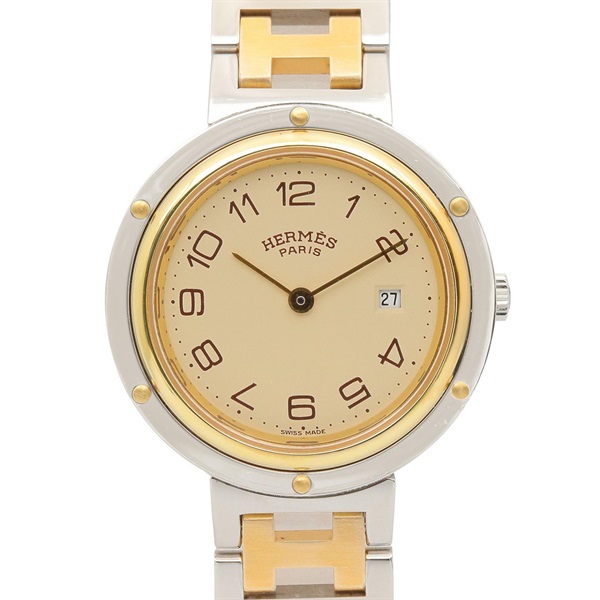 HERMES Clipper Combi Wrist Watch CL3.440 Quartz Gold Plated SS Used Boys