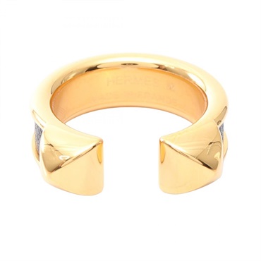 HERMES Athena Double Crew Ring Gold Plated Black Used women #51 US size 5.75