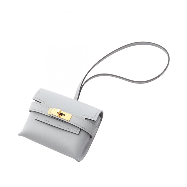 HERMES Kelly Festival Bag charm Swift leather Gray Blue glacier GHW Women K
