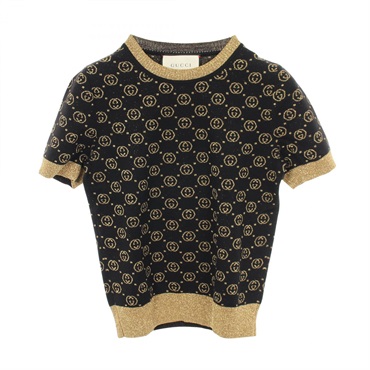 GUCCI GG pattern Knitwear sweater wool Black Gold Used Women size XS