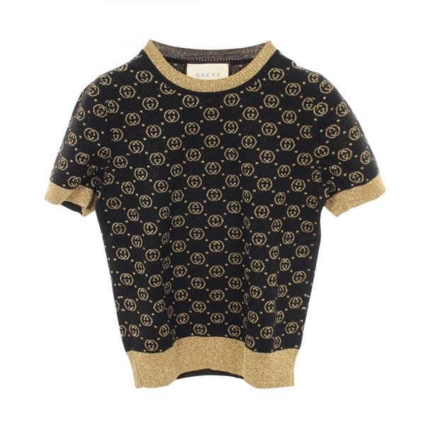 GUCCI GG pattern Knitwear sweater wool Black Gold Used Women size XS