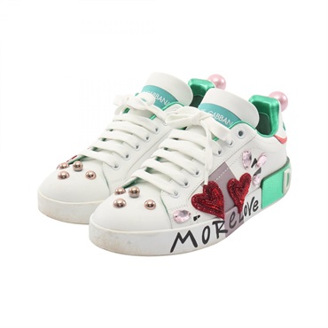 DOLCE & GABBANA Portofino Sneakers leather White Green Pink Used Women size 36