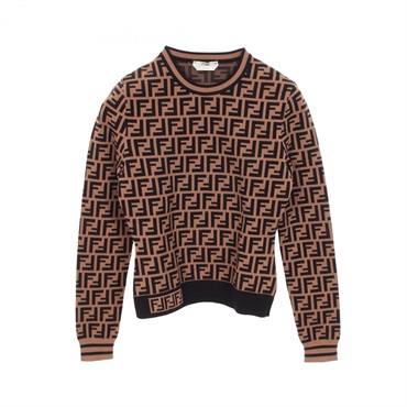 FENDI Zucca knitwear sweater #36 Rayon Brown Black Used Women