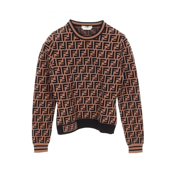 FENDI Zucca knitwear sweater #36 Rayon Brown Black Used Women