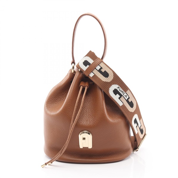 Furla SLEEK Bucket 2Way Shoulder Handbag leather Brown Used Women
