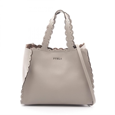 Furla MERLETTO 2Way Shoulder Tote Bag leather Beige Used Women