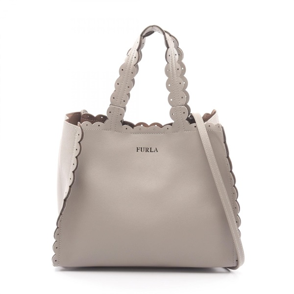 Furla MERLETTO 2Way Shoulder Tote Bag leather Beige Used Women