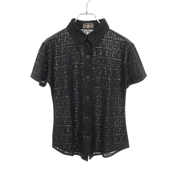 FENDI Zucca shirt short sleeves tops polyester Black Used Women