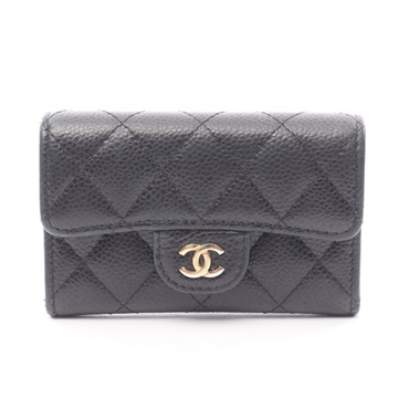 CHANEL Matelasse Card Case Calfskin Black Used Women CC Logo