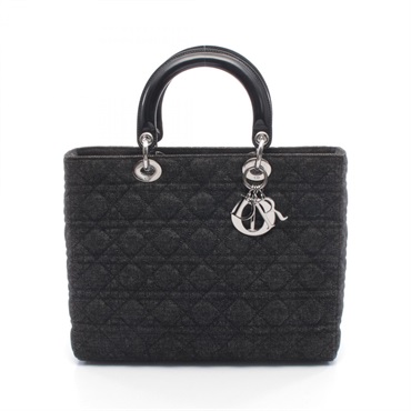 Christian Dior Lady Dior Large Cannage Handbag denim leather Black Used Women