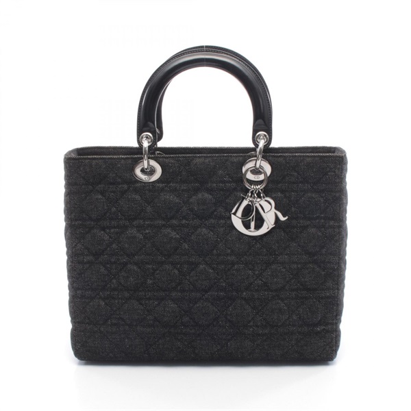 Christian Dior Lady Dior Large Cannage Handbag denim leather Black Used Women