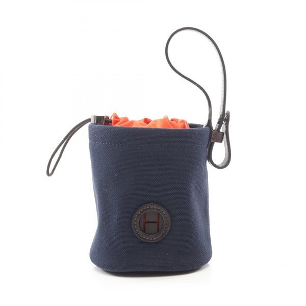 HERMES Dog Treats Pouch canvas leather Navy Orange Blue navy Feu SHW Used Women