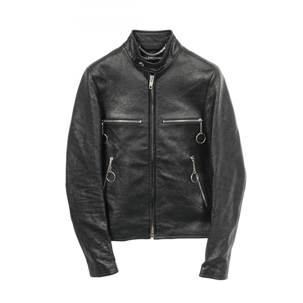 BALENCIAGA single Riders jacket Blouson #44 leather Black Used mens