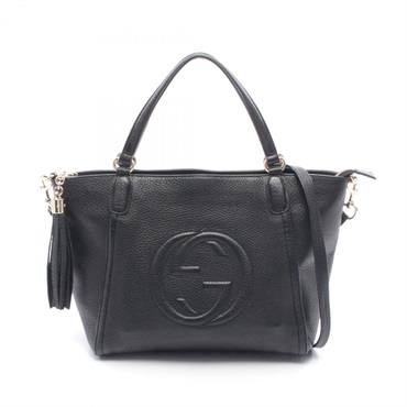 GUCCI Soho Interlocking G shoulder crossbody Handbag 369176 leather Black Used