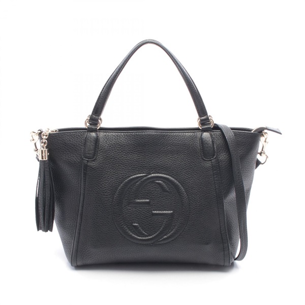 GUCCI Soho Interlocking G shoulder crossbody Handbag 369176 leather Black Used