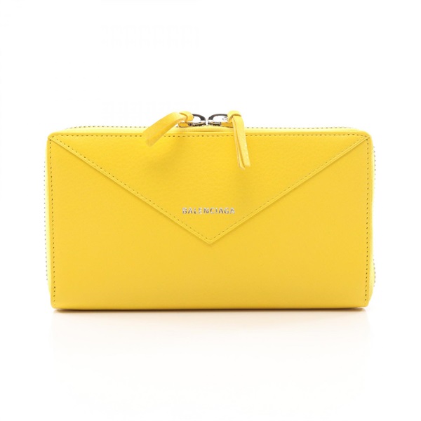 BALENCIAGA Paper continental Around long wallet 381226 leather Yellow Used