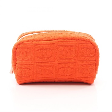 CHANEL COCO Mark Pouch purse fabric pile Orange Used Women