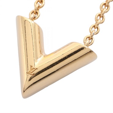 LOUIS VUITTON Essential V Necklace Pendant Gold Plated Used Women LV