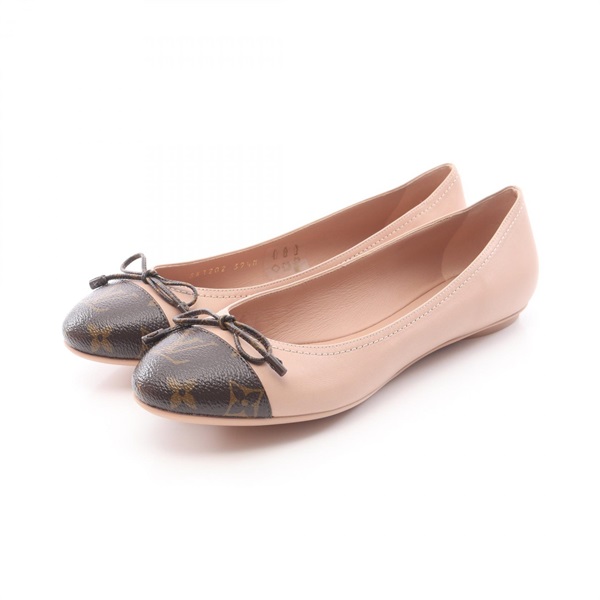 LOUIS VUITTON Popiline Ballerina Monogram Pumps Flat Shoes #39 1/2 leather Pink