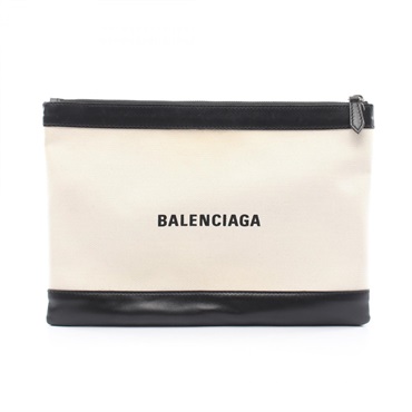 BALENCIAGA Navy clip M Clutch bag 373834 canvas leather Beige Black Used unisex
