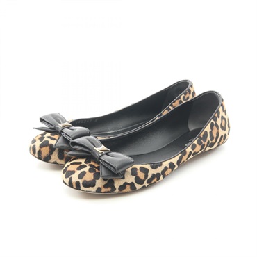 LOUIS VUITTON Popiline Ballerina Shoes SW0242 leather Beige Black Women # 391/2