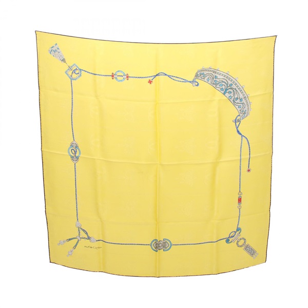 CARTIER Scarf Silk Yellow Blue Used Women