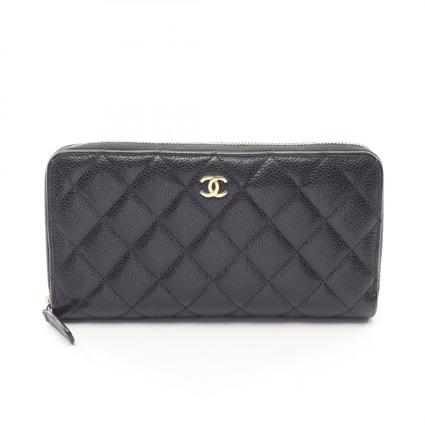 CHANEL Matelasse Around long wallet Grained Calfskin leather Black Used GHW CC