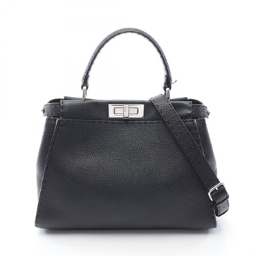 FENDI Peekaboo Regular Shoulder Crossbody Handbag 8BN290 leather Black Used