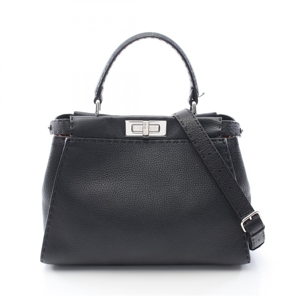 FENDI Peekaboo Regular Shoulder Crossbody Handbag 8BN290 leather Black Used