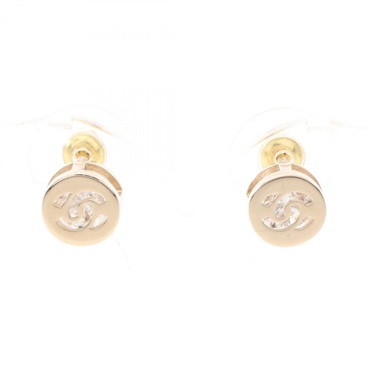 CHANEL COCO Mark Pierced Earrings Gold Plated crystal Clear Used Women CC