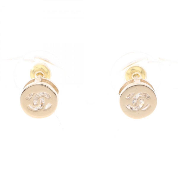 CHANEL COCO Mark Pierced Earrings Gold Plated crystal Clear Used Women CC