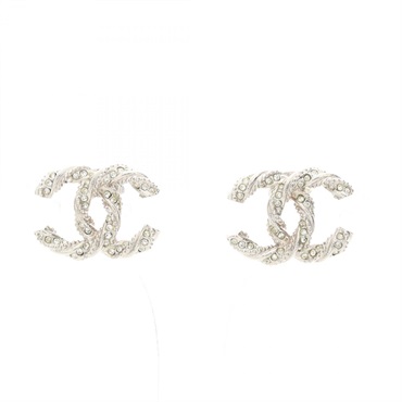 CHANEL COCO Mark Pierced earrings Stainless Steel Rhinestone Used CC