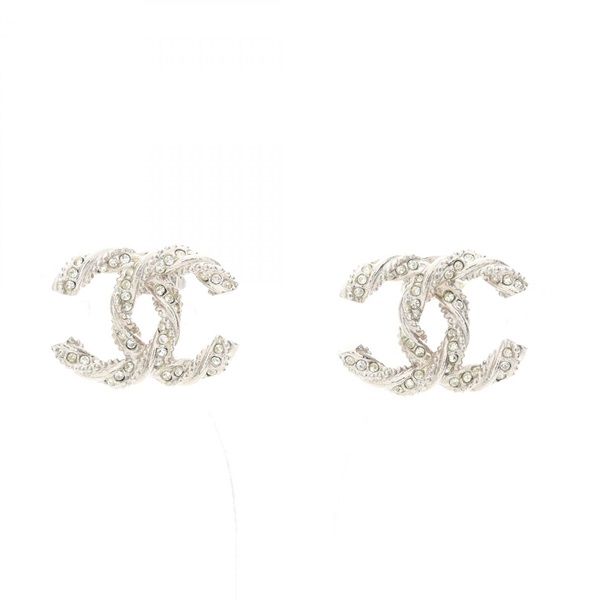 CHANEL COCO Mark Pierced earrings Stainless Steel Rhinestone Used CC