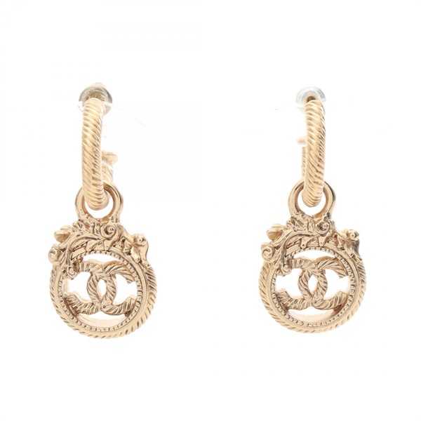 CHANEL COCO Mark hoop Pierced earrings Gold Plated Used CC