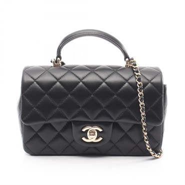 CHANEL Matelasse Top Handle Mini Flap chain crossbody Shoulder Bag Lambskin GHW