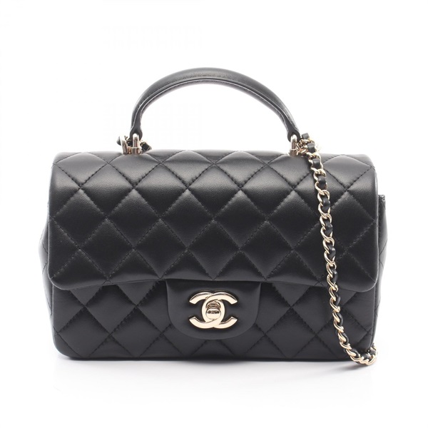 CHANEL Matelasse Top Handle Mini Flap chain crossbody Shoulder Bag Lambskin GHW