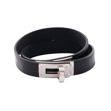 HERMES Kelly Double Tour Bracelet Bangle leather Calfskin SS Black Women K
