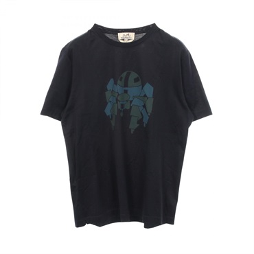 HERMES Crew neck Short sleeve T-shirt #M cotton Black Used mens