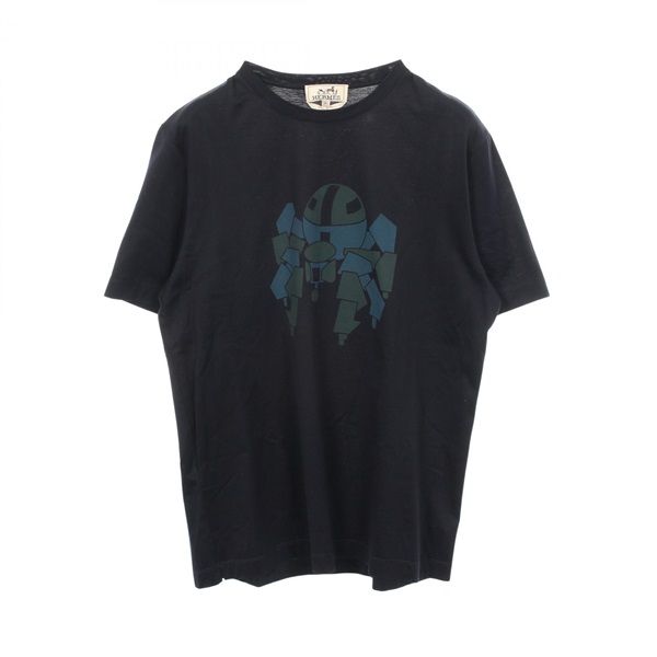 HERMES Crew neck Short sleeve T-shirt #M cotton Black Used mens