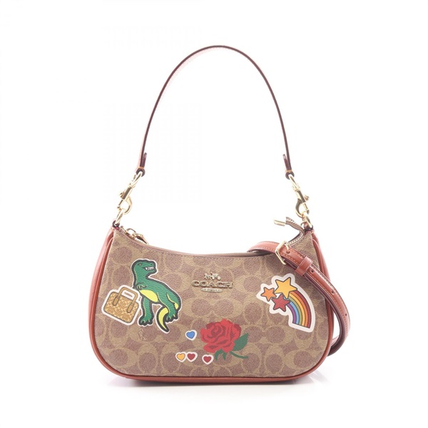 COACH Terry Sticker Print Shoulder Handbag CV939 canvas leather Beige Brown Used