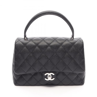 CHANEL Matelasse Top Handle Handbag Grained Calfskin leather Black Used SHW