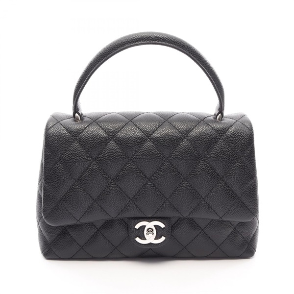CHANEL Matelasse Top Handle Handbag Grained Calfskin leather Black Used SHW